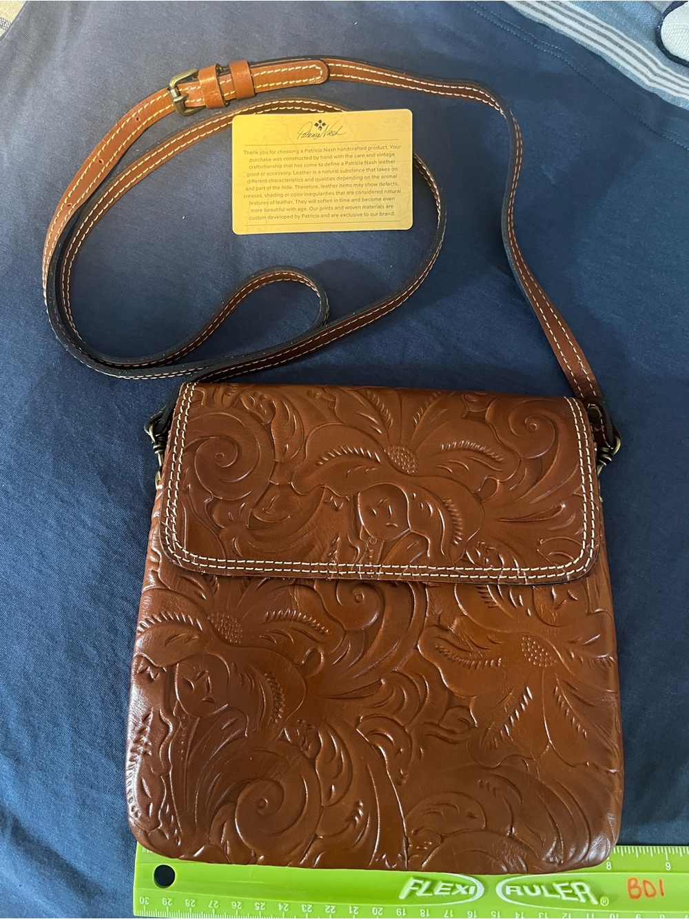 Patricia Nash Tooled Leather Crossbody Bag in Cognac Brown